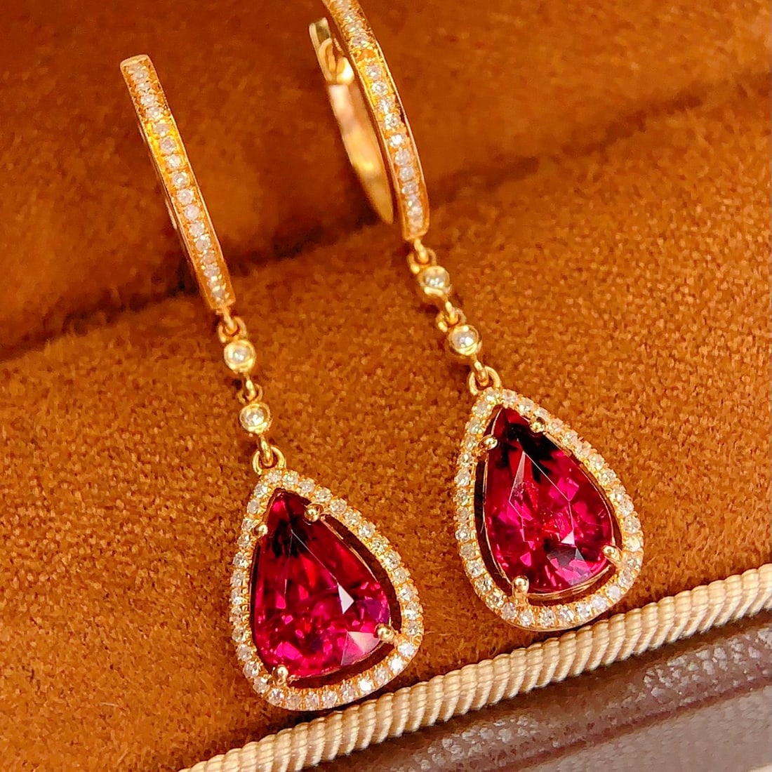 14k Gold 4.5 Ct Natural Tourmaline & Diamond Earrings - 2