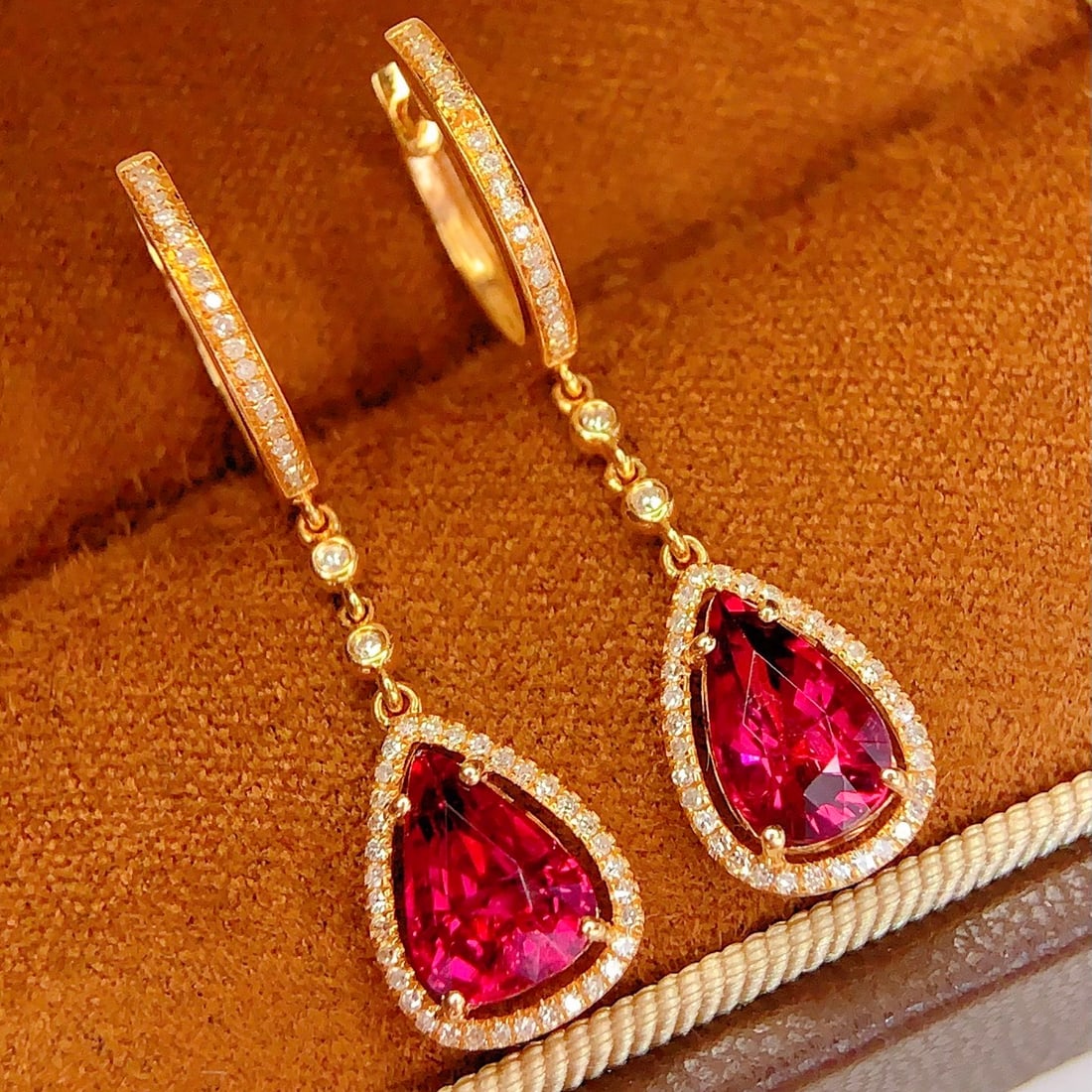 14k Gold 4.5 Ct Natural Tourmaline & Diamond Earrings - 4