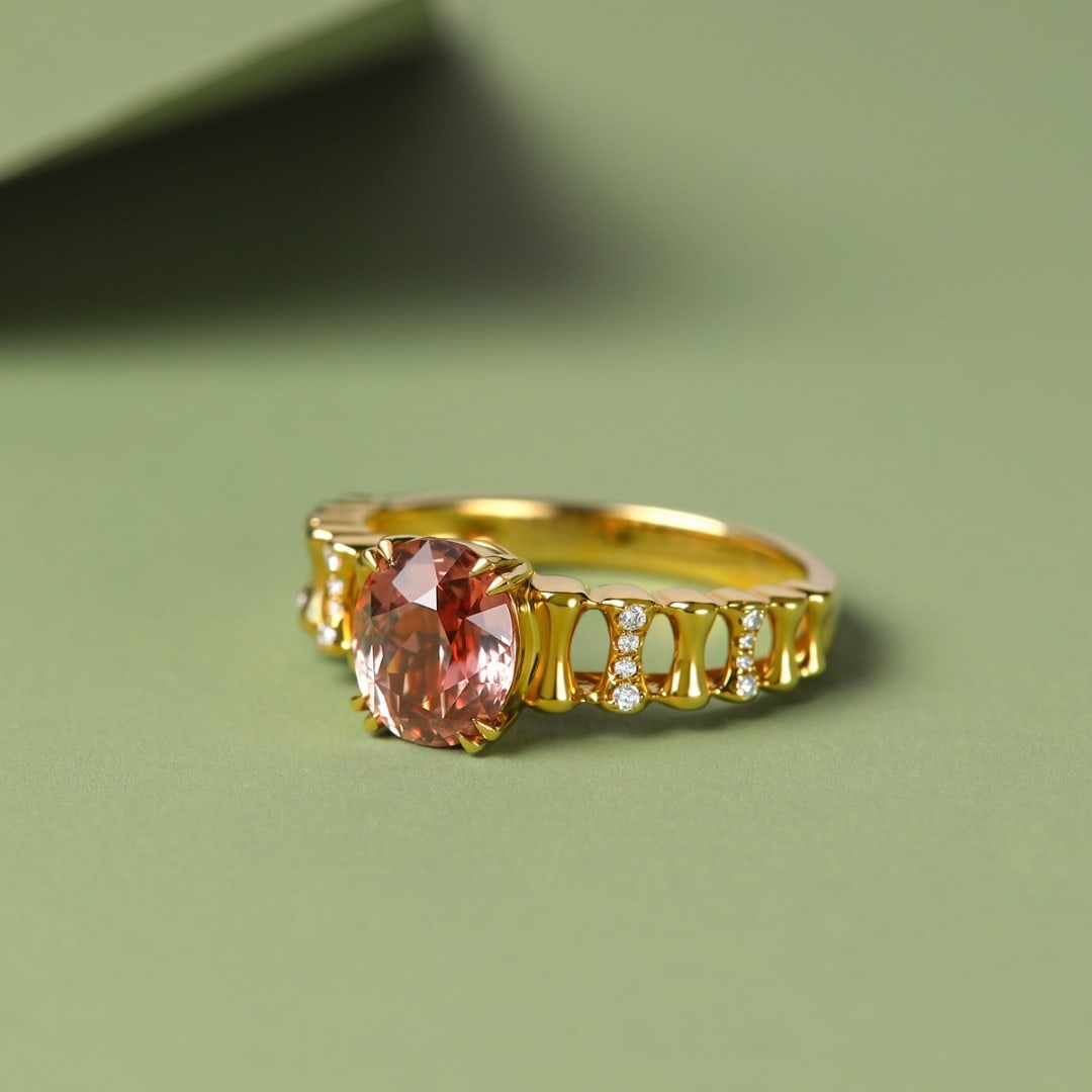 14k Gold 2.06 Ct Natural Padparadscha Sapphire & Diamond Ring - 2