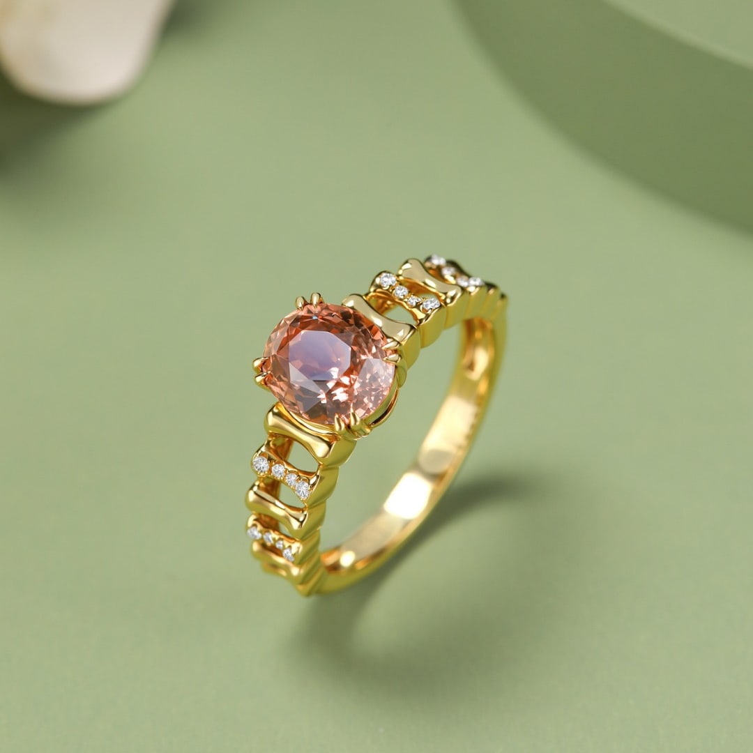 14k Gold 2.06 Ct Natural Padparadscha Sapphire & Diamond Ring - 3