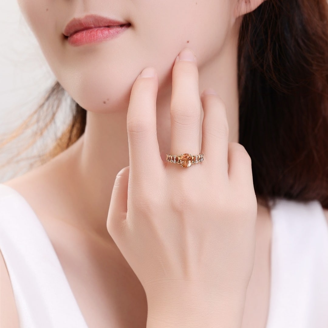 14k Gold 2.06 Ct Natural Padparadscha Sapphire & Diamond Ring - 4