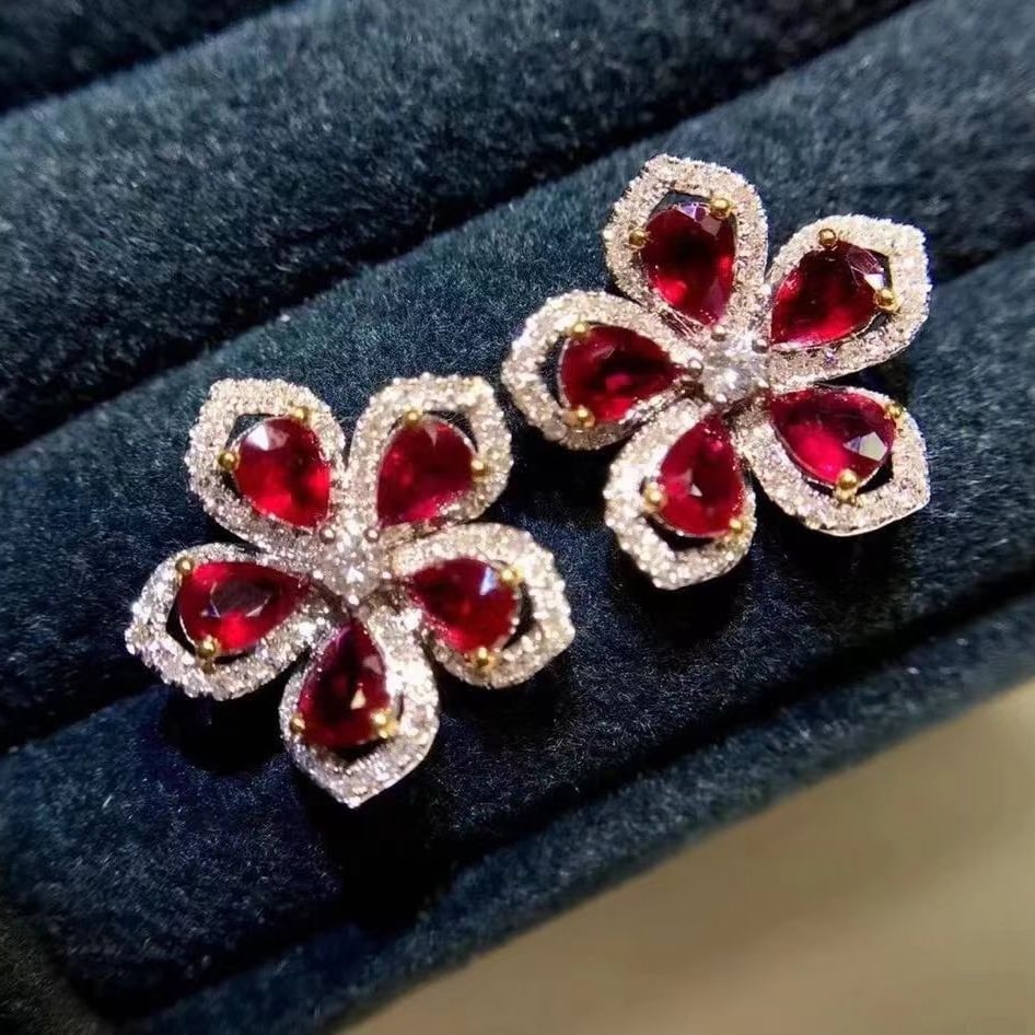 14k Gold 2.10 Ctw Natural Ruby & Diamond Earrings - 2