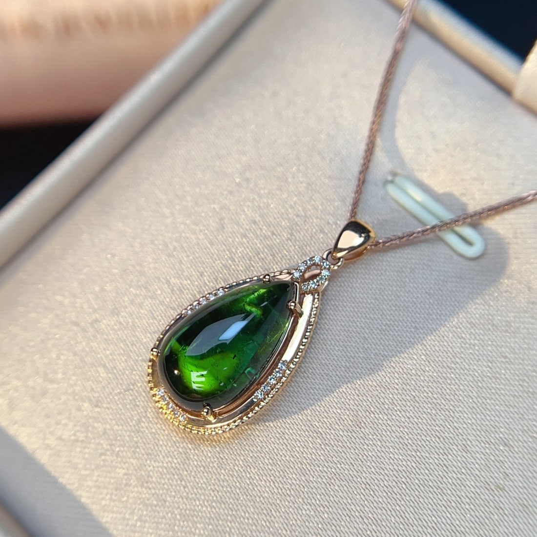 14k Gold 8.30 Ctw Natural Tourmaline & Diamond Pendant( Without Chain ) - 3