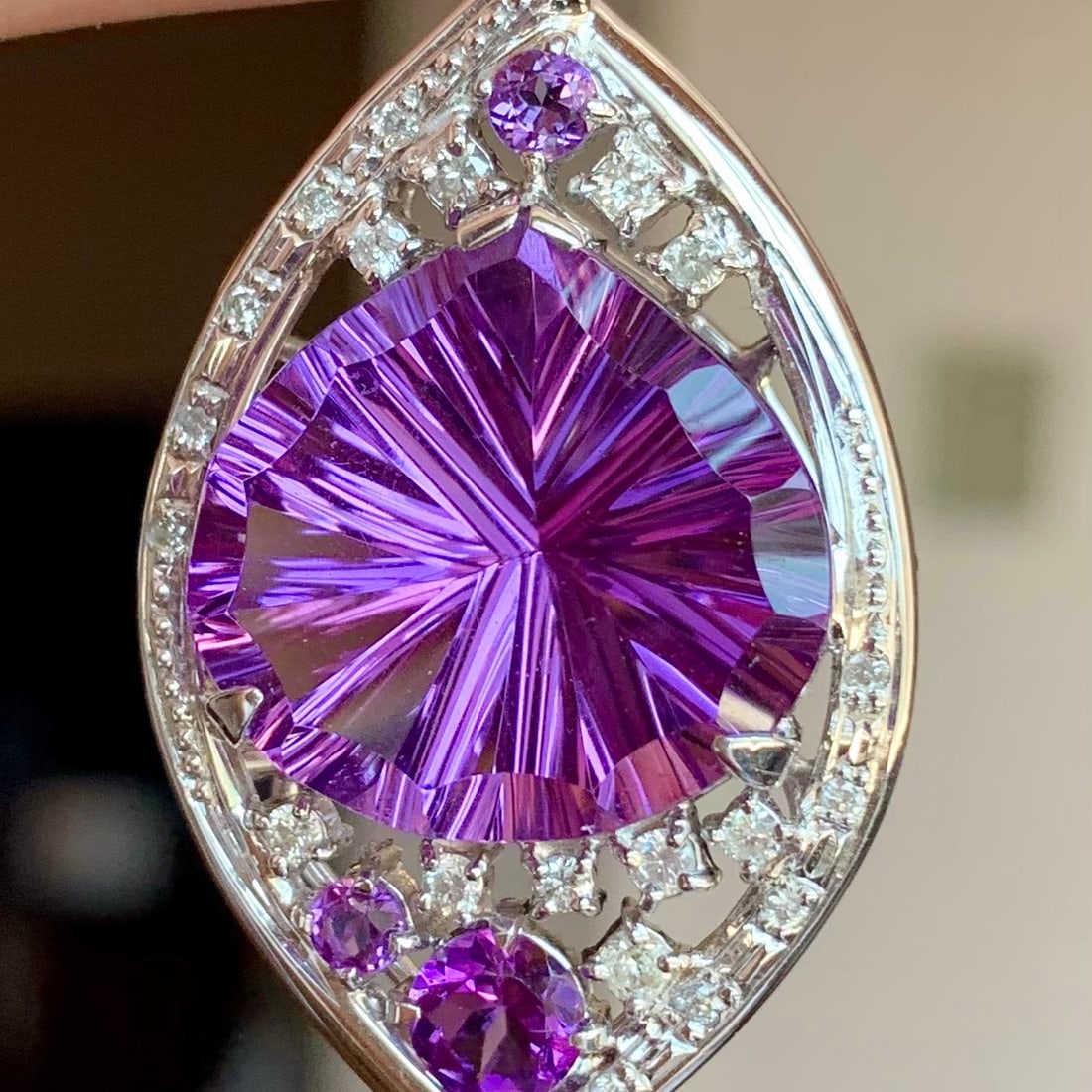 14k Gold 15.37 Ct Natural Amethyst & Diamond Pendant( Without Chain ) - 3