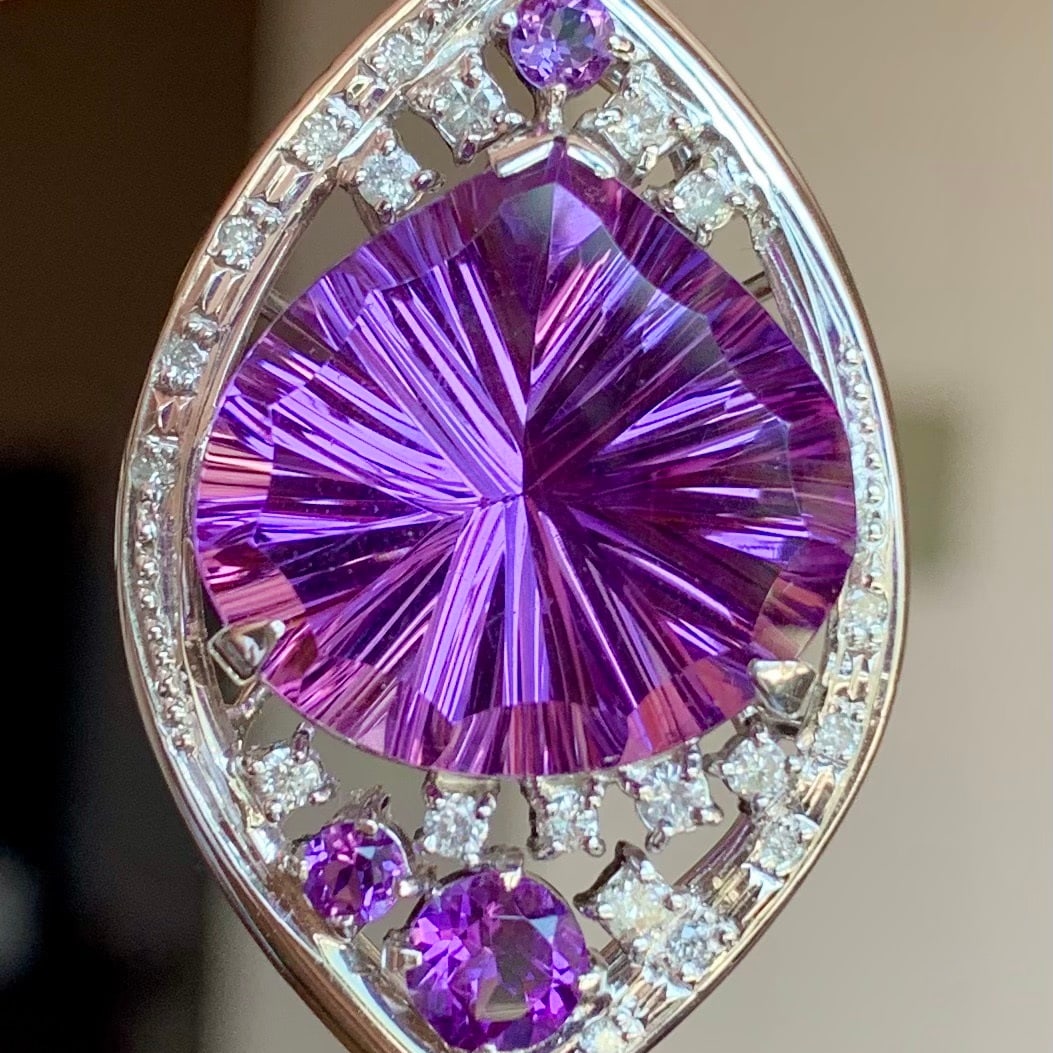 14k Gold 15.37 Ct Natural Amethyst & Diamond Pendant( Without Chain ) - 4