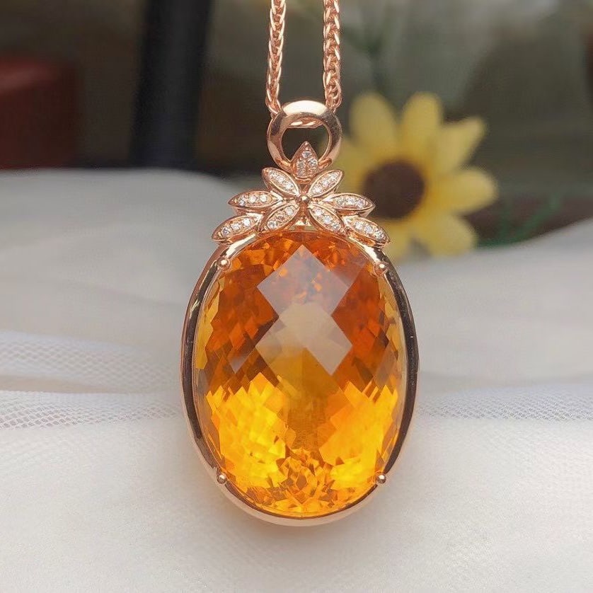 14k Gold 40.50 Ct Natural Citrine & Diamond Pendant( Without Chain ) - 3