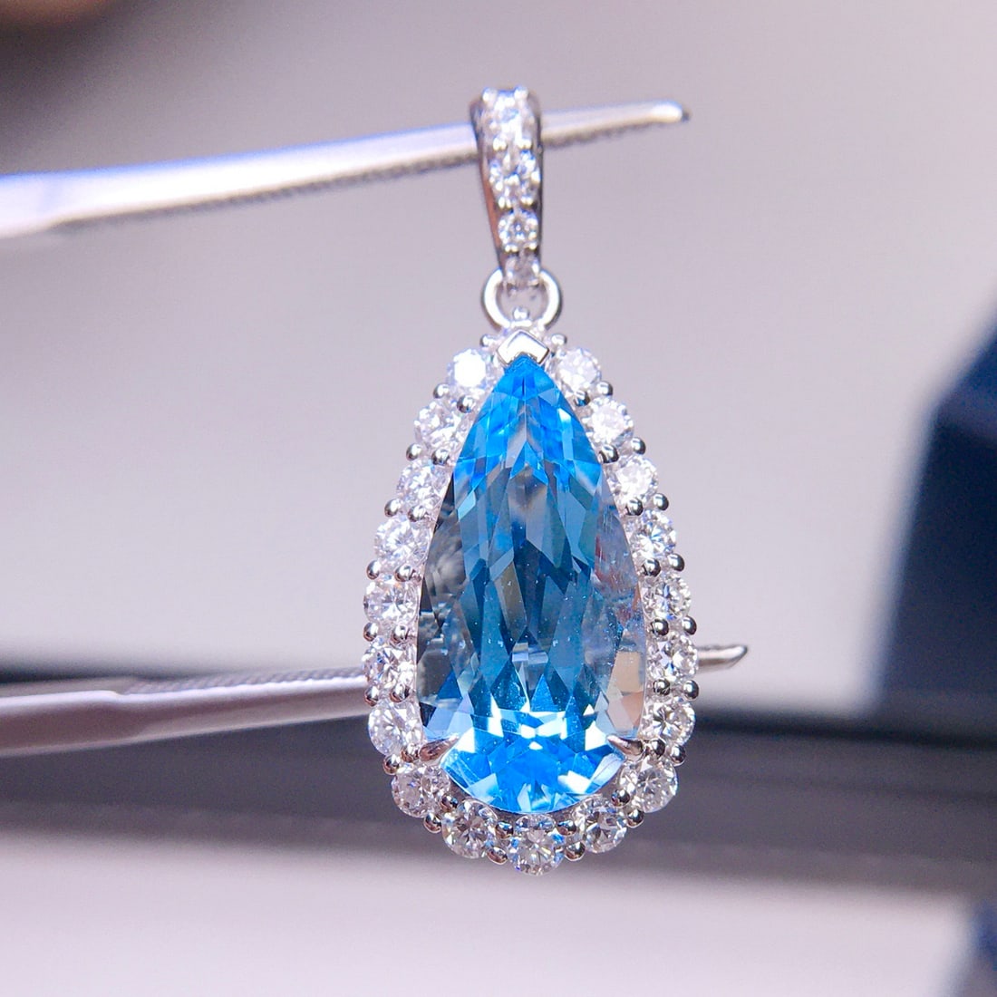 14k Gold 2.91 Ct Natural Aquamarine & Diamond Pendant( Without Chain ) - 3