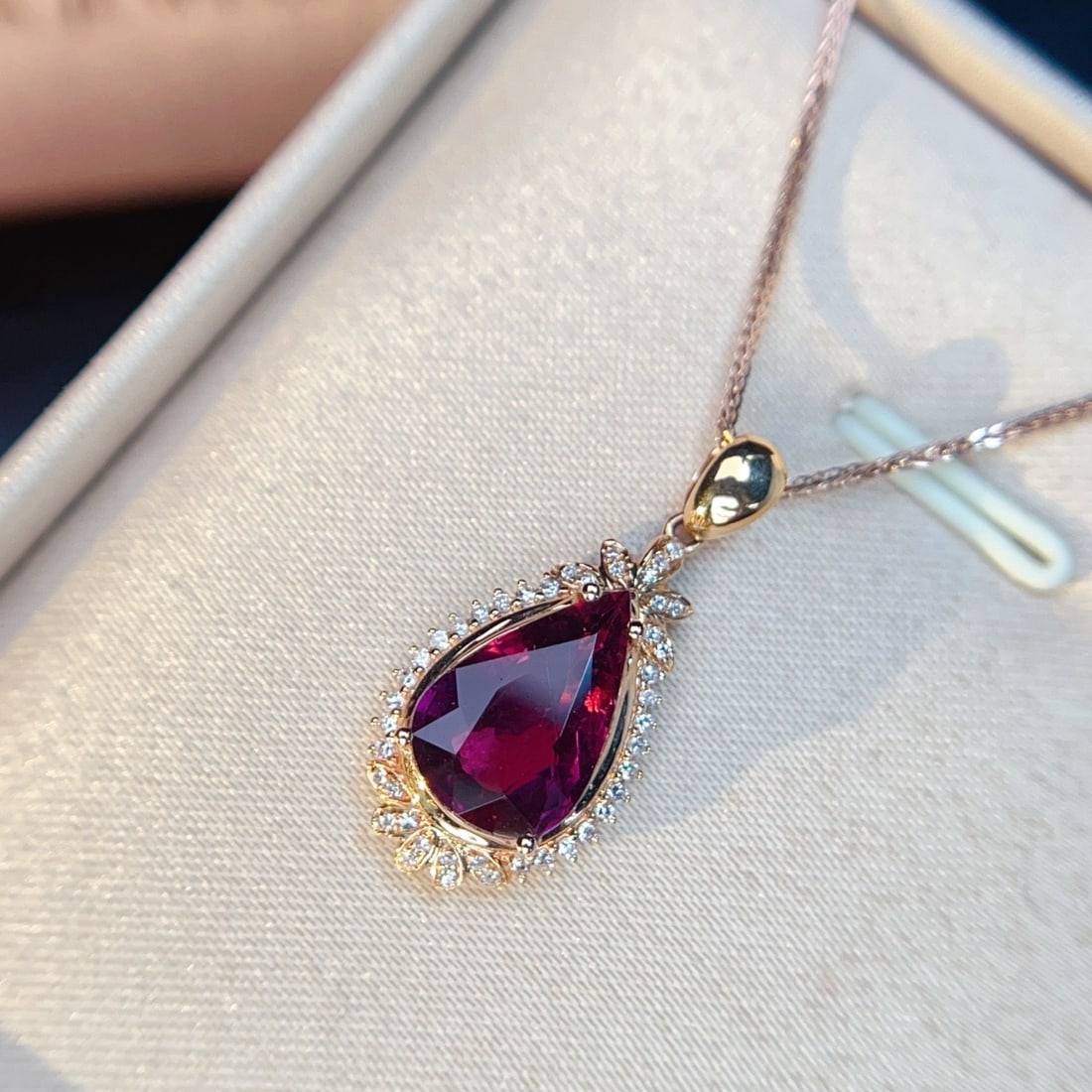 14k Gold 3.72 Ctw Natural Tourmaline & Diamond Pendant( Without Chain ) - 2