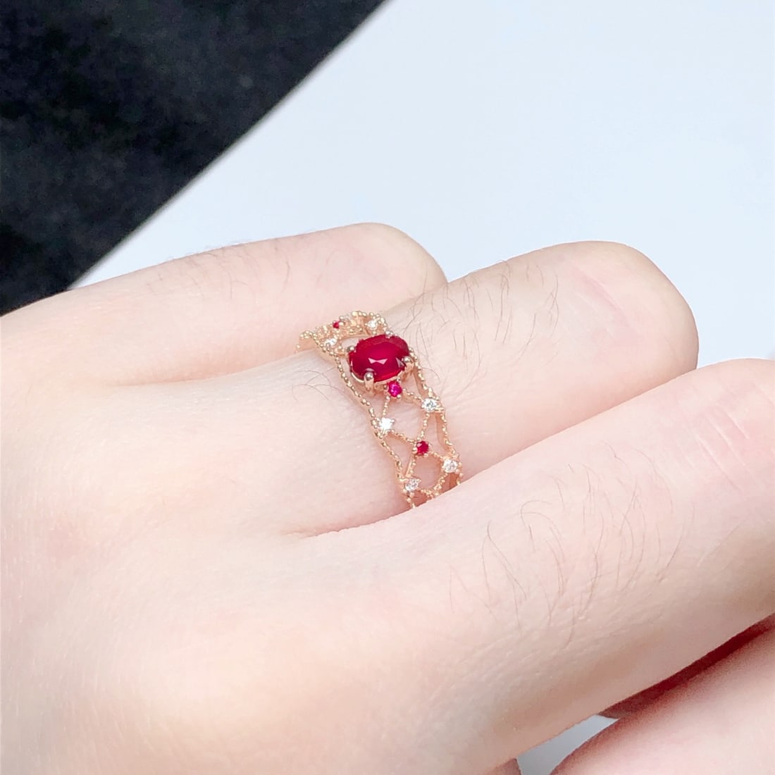 14k Gold 0.33 Ctw Natural Ruby & Diamond Ring - 7