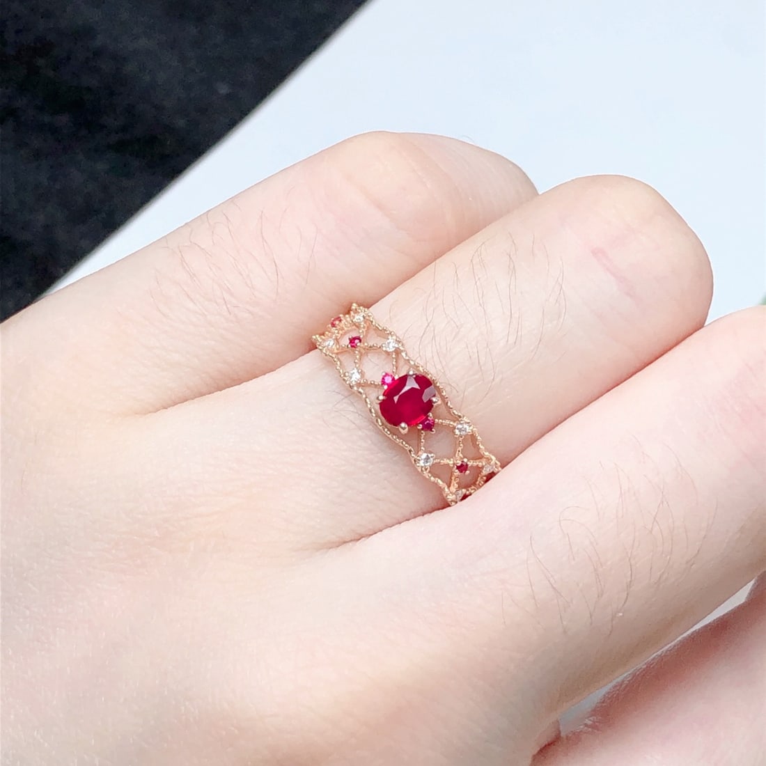 14k Gold 0.33 Ctw Natural Ruby & Diamond Ring - 8