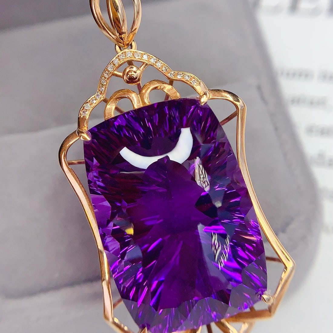 14k Gold 41.4 Ct Natural Amethyst & Diamond Pendant( Without Chain ) - 3