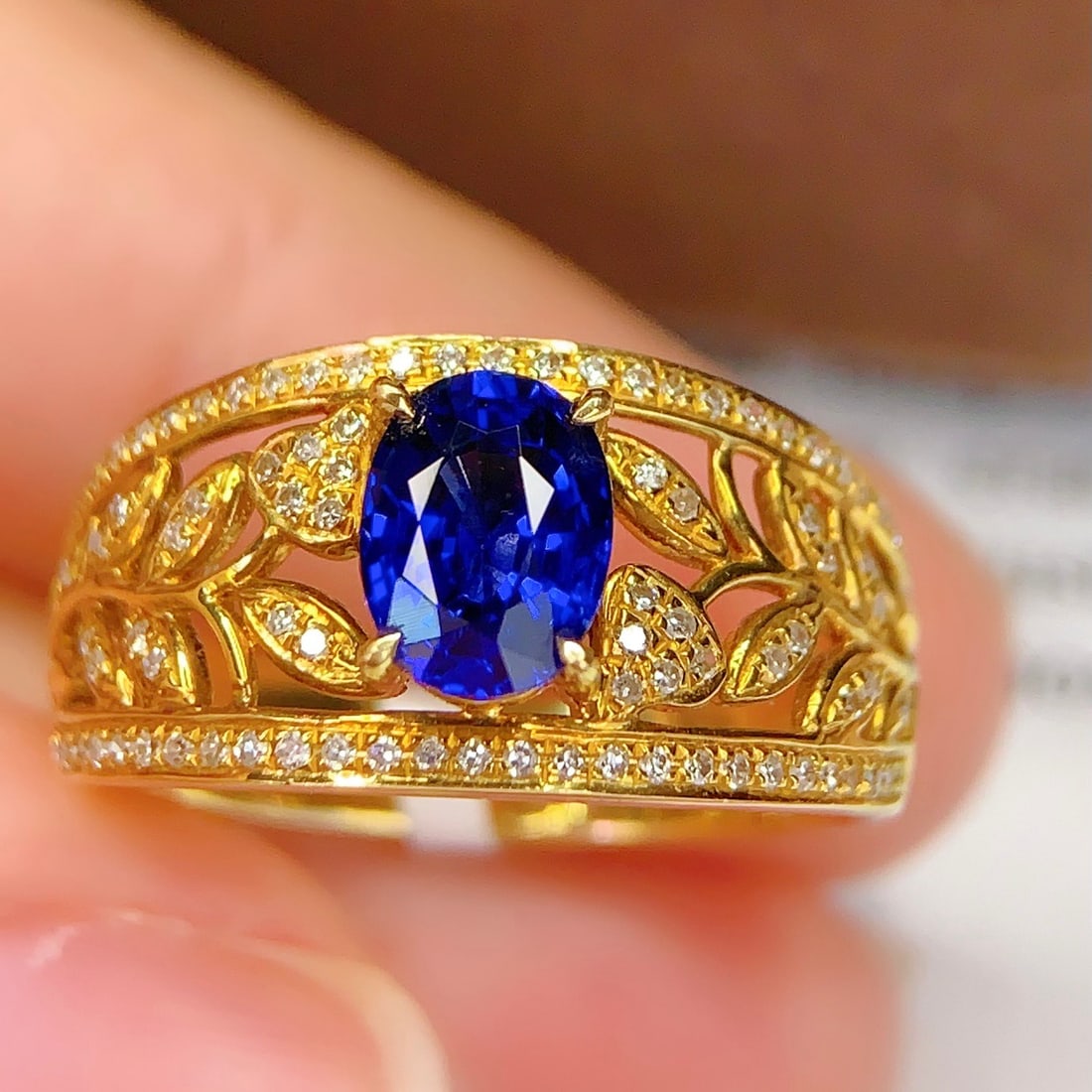 14k Gold 1.1 Ct Natural Sapphire & Diamond Ring - 2