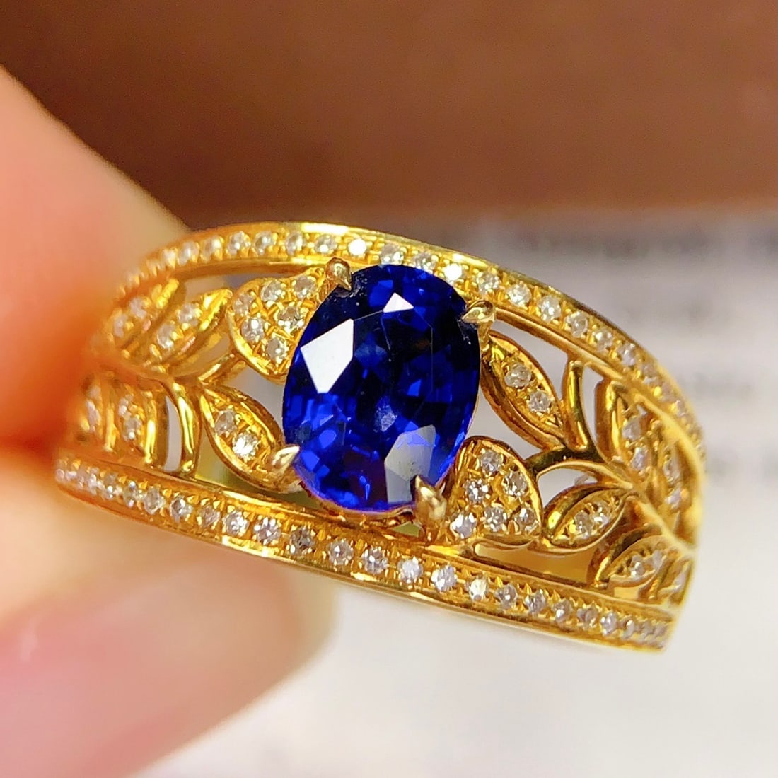 14k Gold 1.1 Ct Natural Sapphire & Diamond Ring - 3