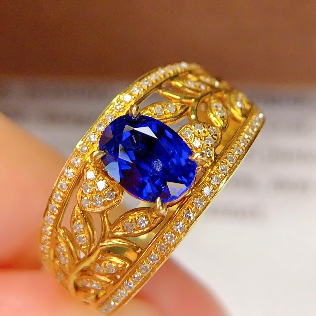 14k Gold 1.1 Ct Natural Sapphire & Diamond Ring - 5