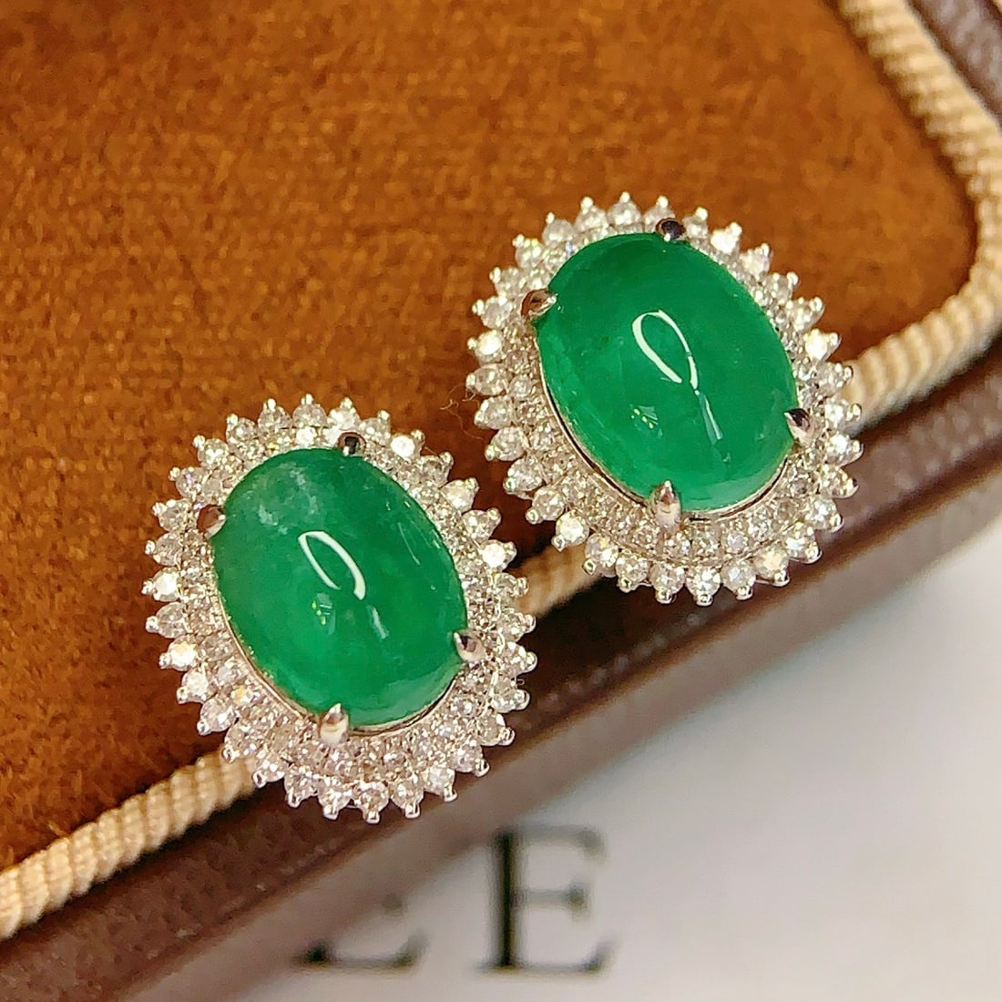 14k Gold 3.16 Ct Natural Emerald & Diamond Earrings - 3