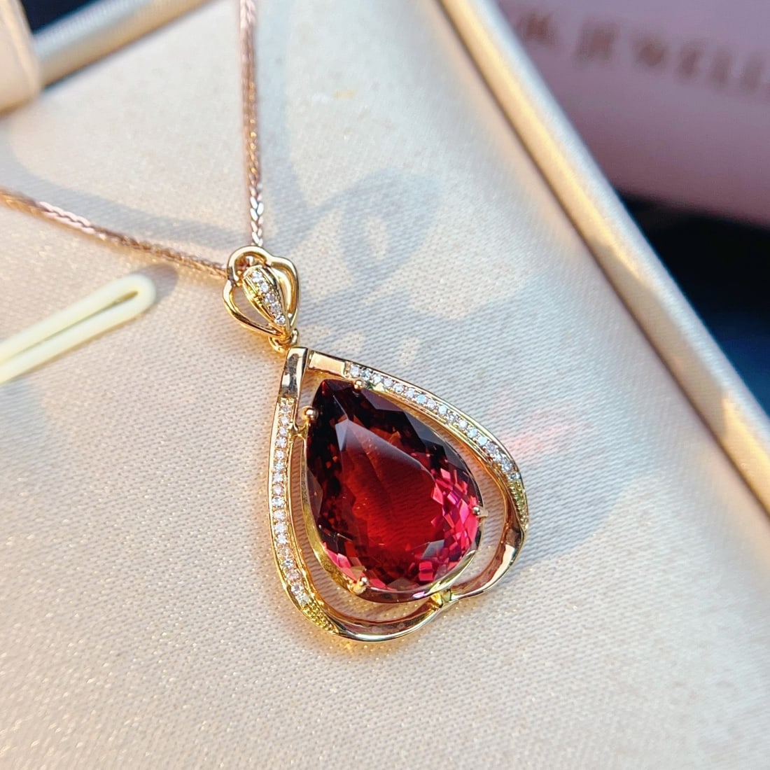 14k Gold 8.9 Ct Natural Tourmaline & Diamond Pendant( Without Chain ) - 2