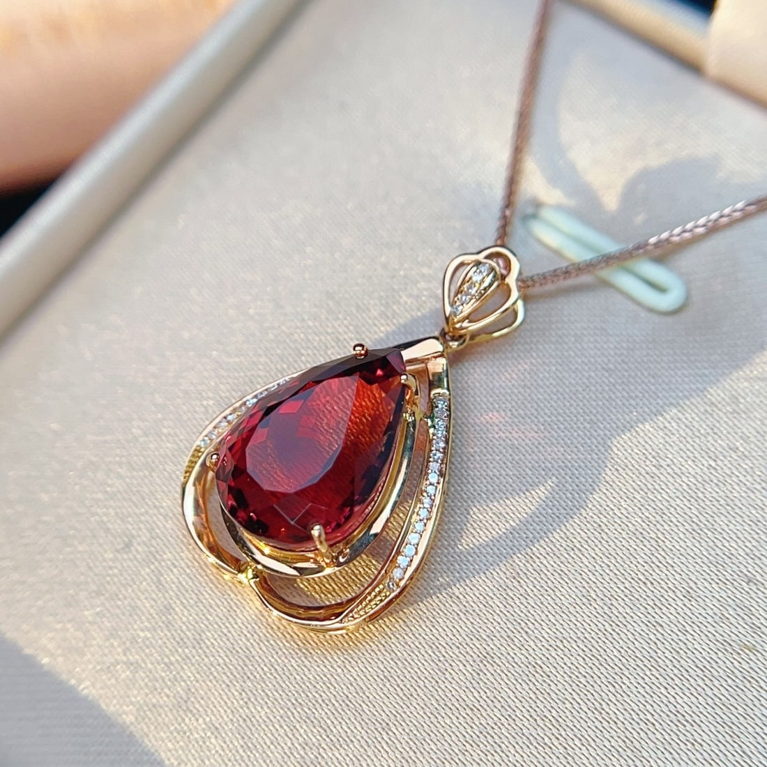 14k Gold 8.9 Ct Natural Tourmaline & Diamond Pendant( Without Chain ) - 4