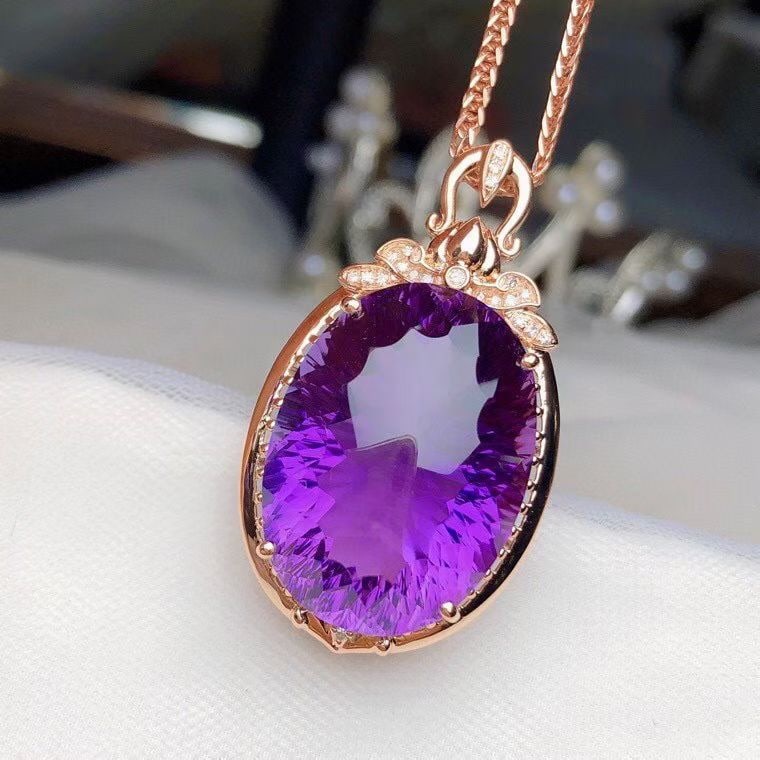 14k Gold 24.90 Ct Natural Amethyst & Diamond Pendant( Without Chain ) - 3