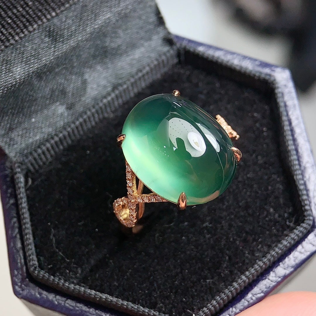 14k Gold 12.3 Ct Natural Prehnite & Diamond Ring - 3