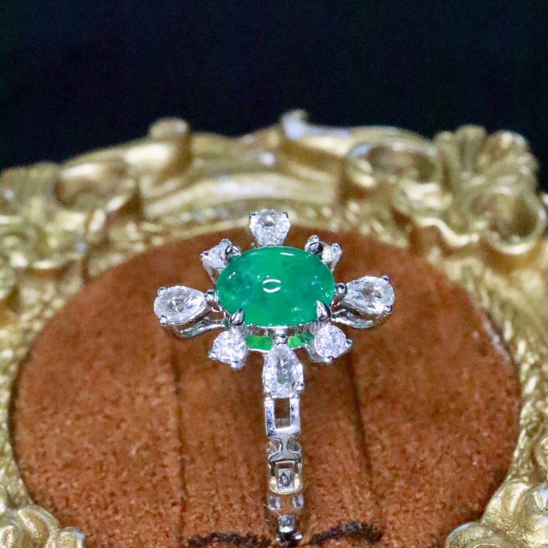 14k Gold 0.66 Ctw Natural Emerald & Diamond Ring - 2