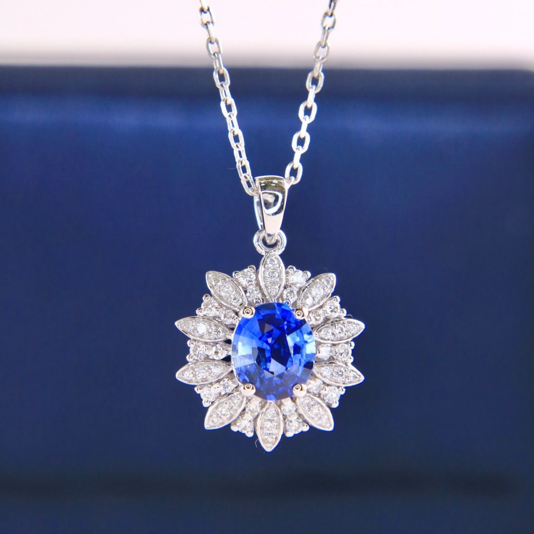 14k Gold 1.30 Ctw Natural Sapphire & Diamond Pendant( Without Chain ) - 4