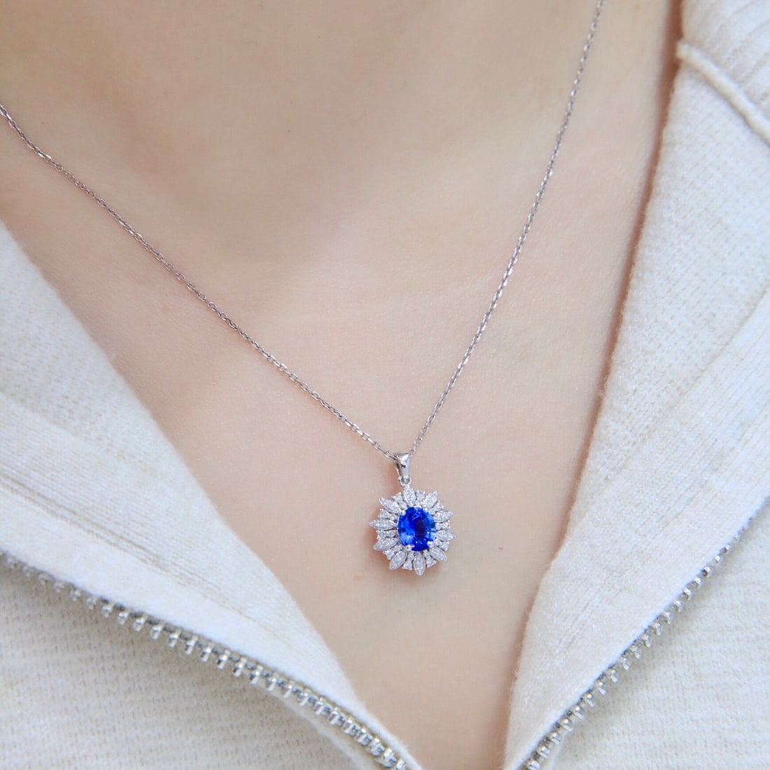 14k Gold 1.30 Ctw Natural Sapphire & Diamond Pendant( Without Chain ) - 7