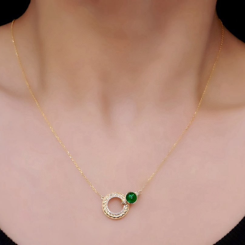14k Gold 0.76 Ctw Vivid Green Natural Emerald & Diamond Necklace - 5