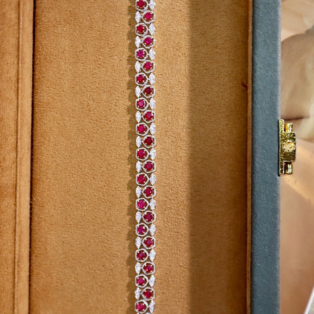 14k Gold 4.86 Ctw Natural Ruby & Diamond Bracelet - 2