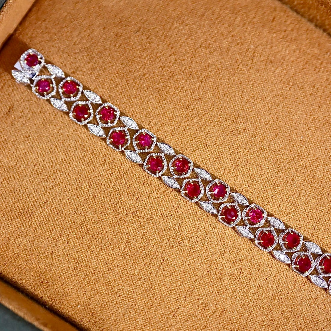 14k Gold 4.86 Ctw Natural Ruby & Diamond Bracelet - 3
