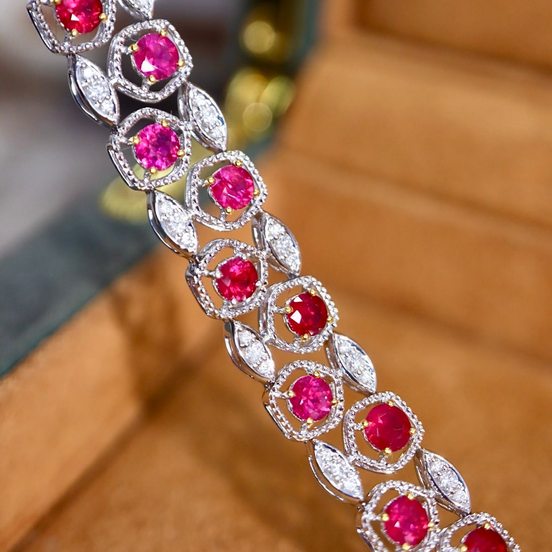 14k Gold 4.86 Ctw Natural Ruby & Diamond Bracelet - 4