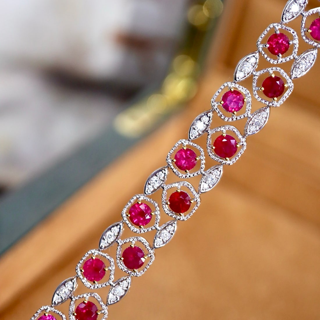 14k Gold 4.86 Ctw Natural Ruby & Diamond Bracelet - 5
