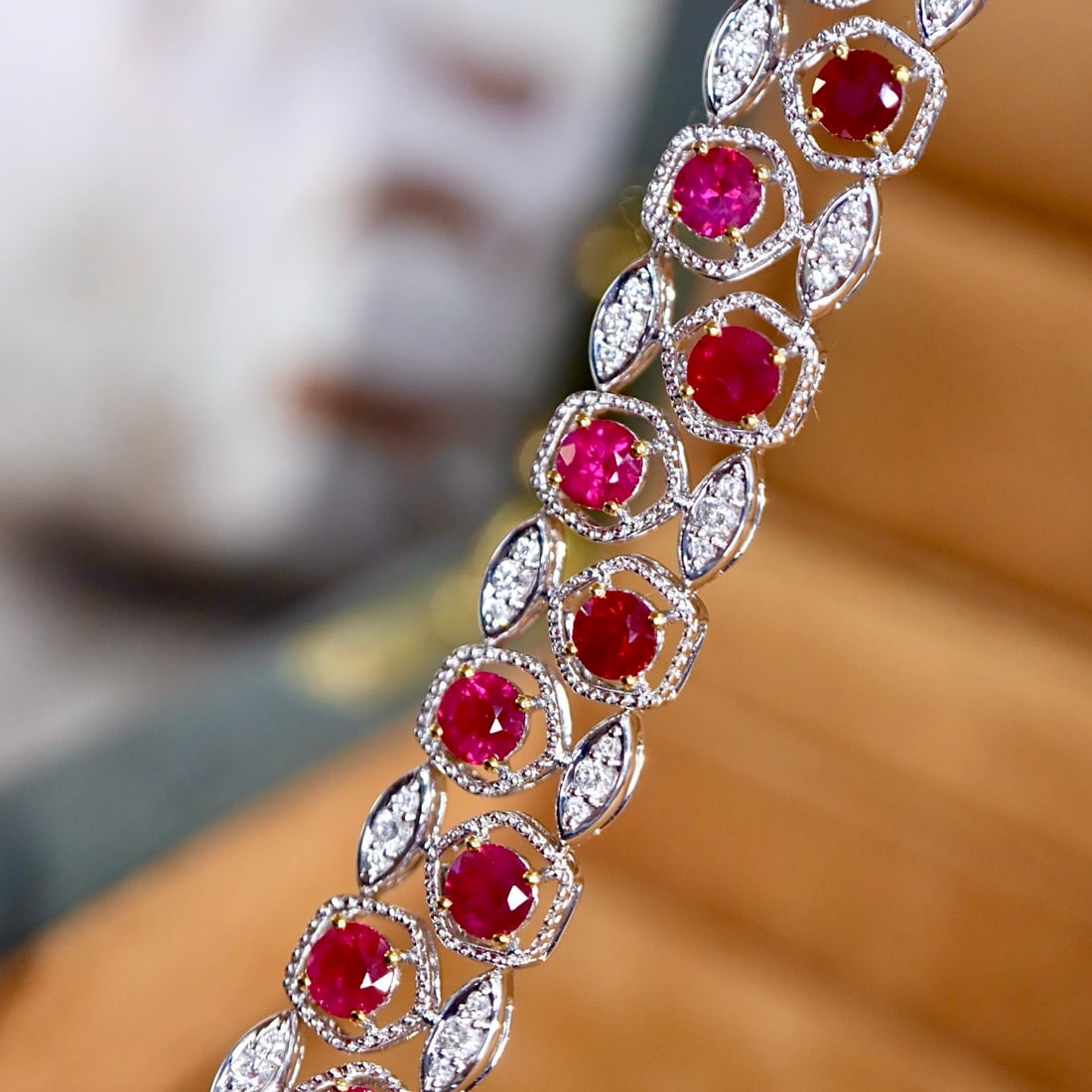 14k Gold 4.86 Ctw Natural Ruby & Diamond Bracelet - 6