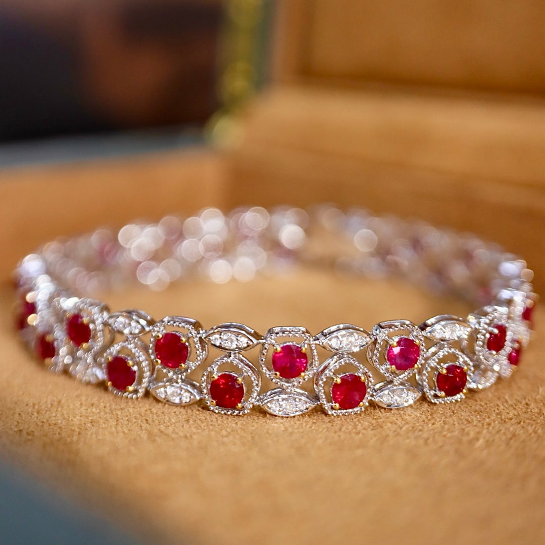 14k Gold 4.86 Ctw Natural Ruby & Diamond Bracelet - 7