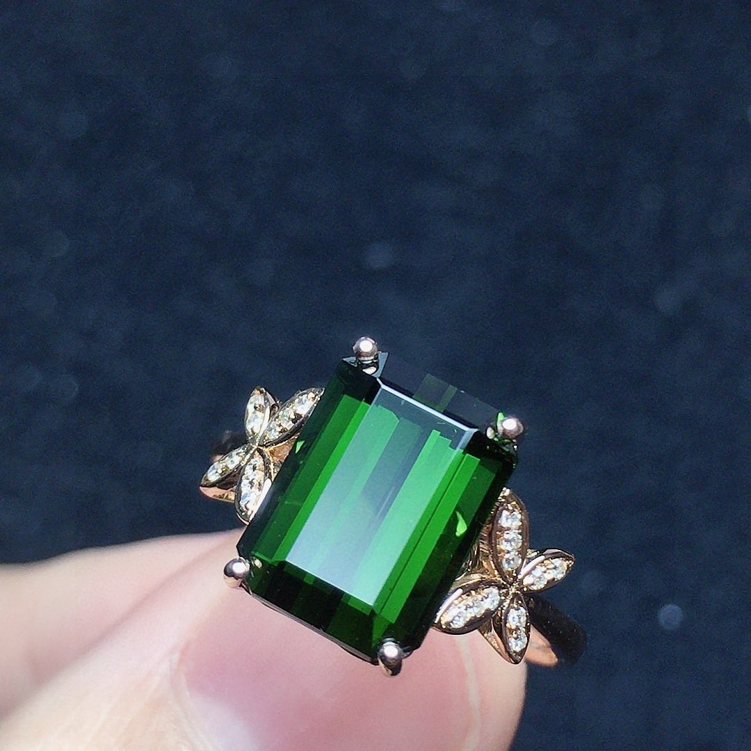 14k Gold 4.56 Ct Natural Tourmaline & Diamond Ring - 2