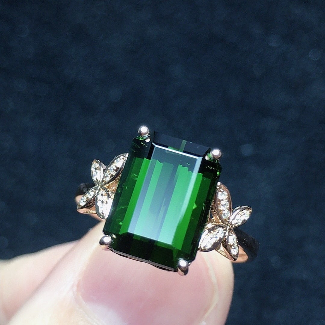 14k Gold 4.56 Ct Natural Tourmaline & Diamond Ring - 3