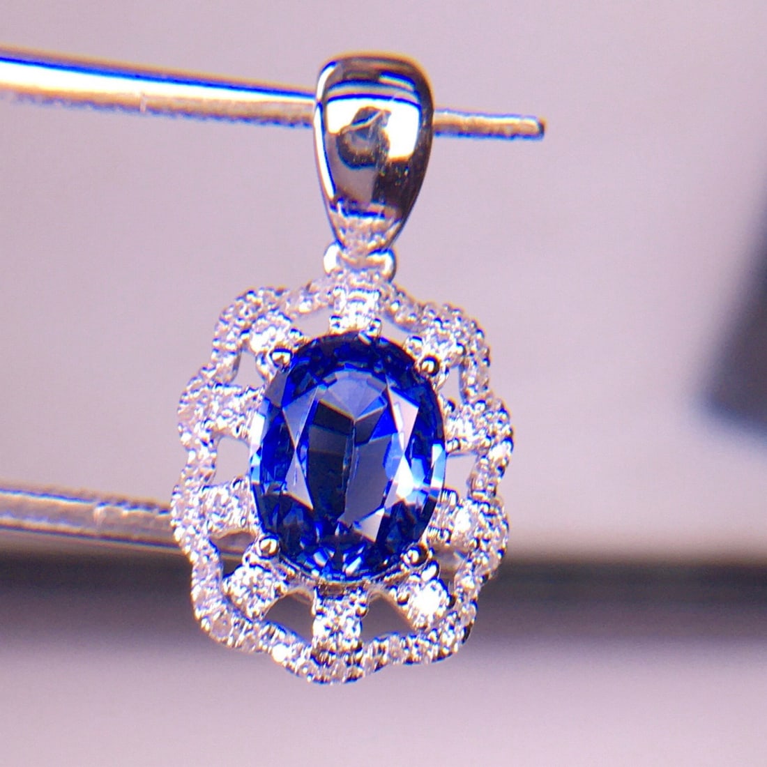 14k Gold 1.07 Ct Natural Sapphire & Diamond Pendant( Without Chain ) - 2