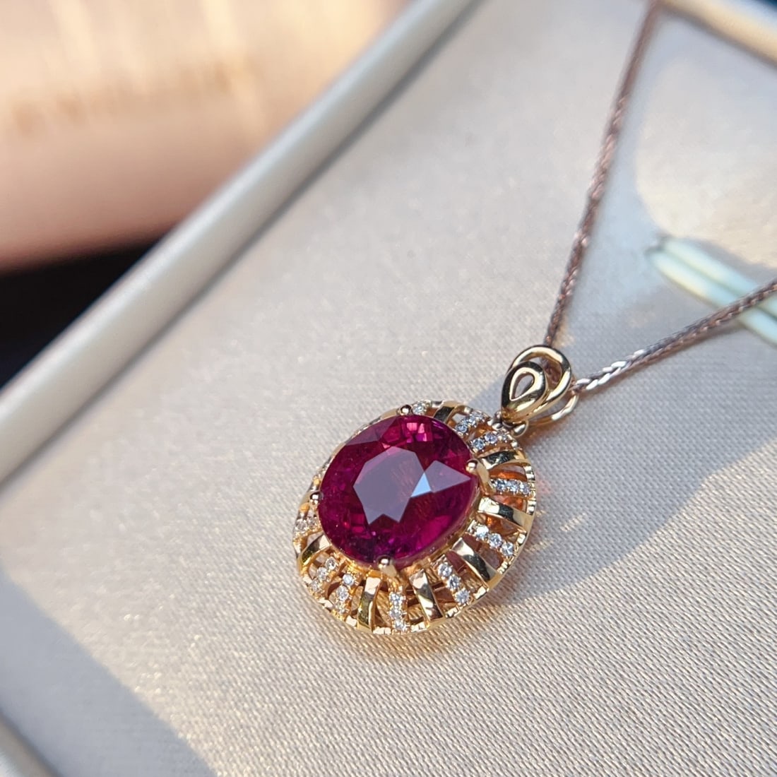 14k Gold 5.11 Ctw Natural Tourmaline & Diamond Pendant( Without Chain ) - 4