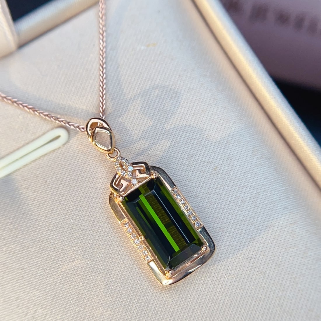 14k Gold 4.07 Ctw Natural Tourmaline & Diamond Pendant( Without Chain ) - 2