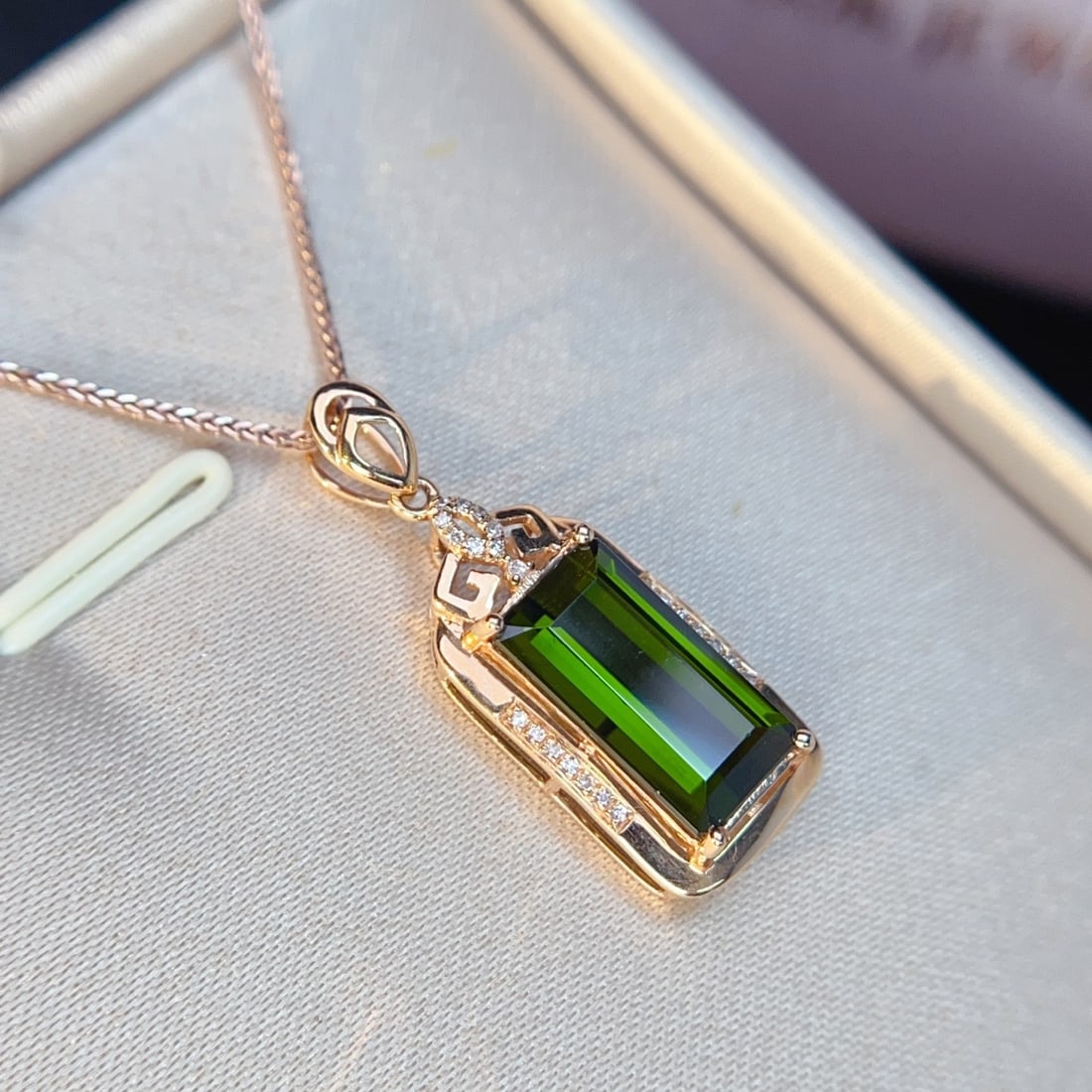 14k Gold 4.07 Ctw Natural Tourmaline & Diamond Pendant( Without Chain ) - 3