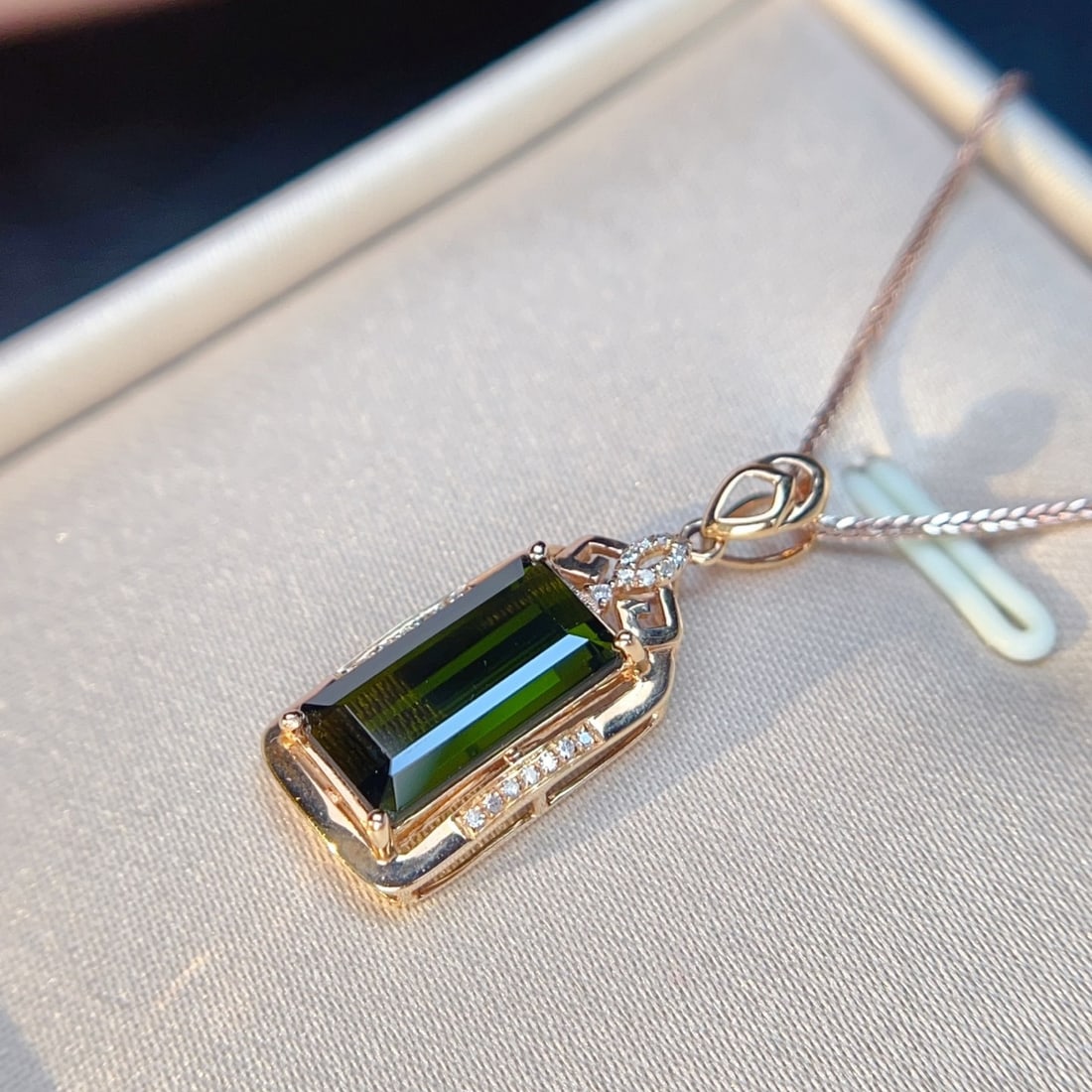 14k Gold 4.07 Ctw Natural Tourmaline & Diamond Pendant( Without Chain ) - 4