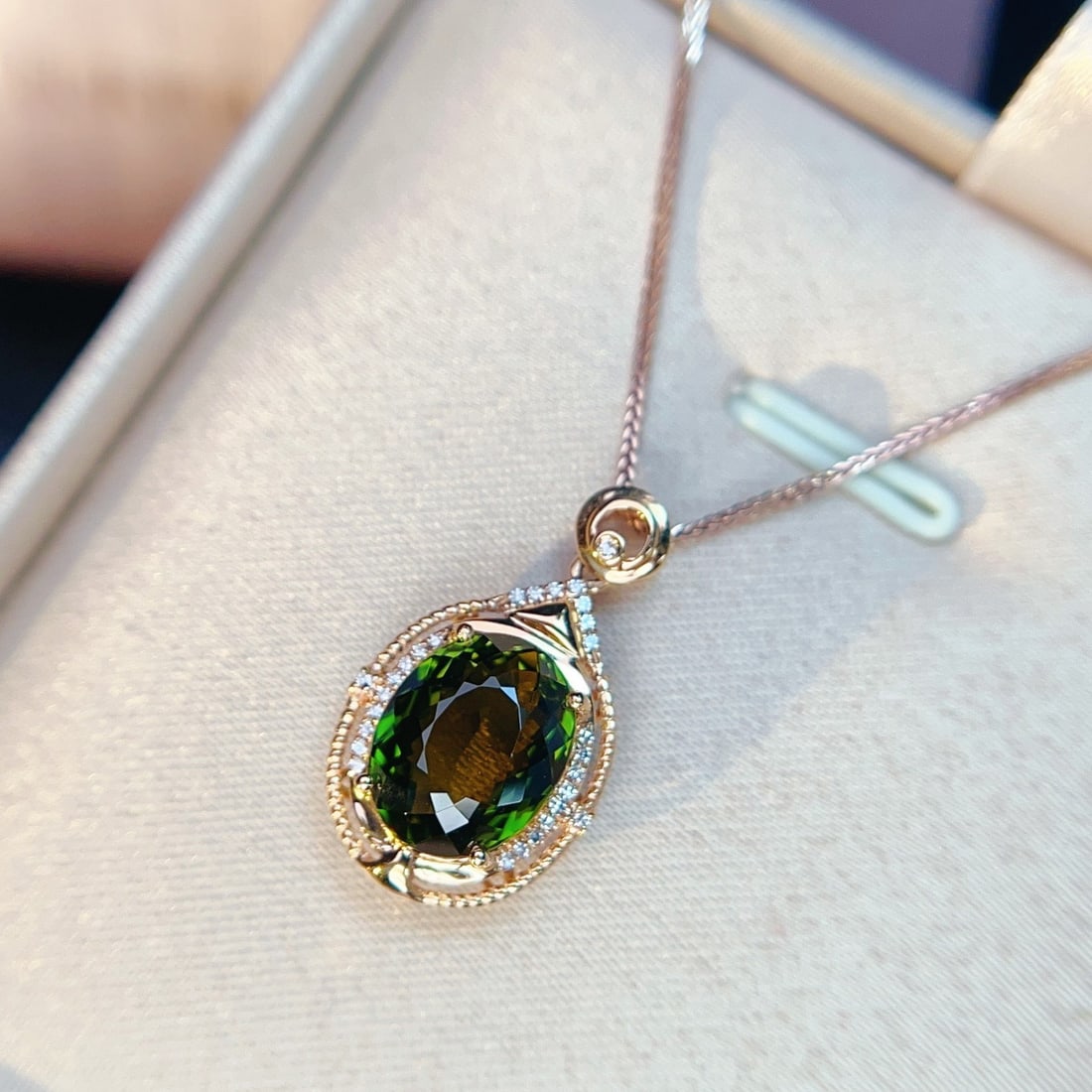 14k Gold 4.59 Ctw Natural Tourmaline & Diamond Pendant( Without Chain ) - 2