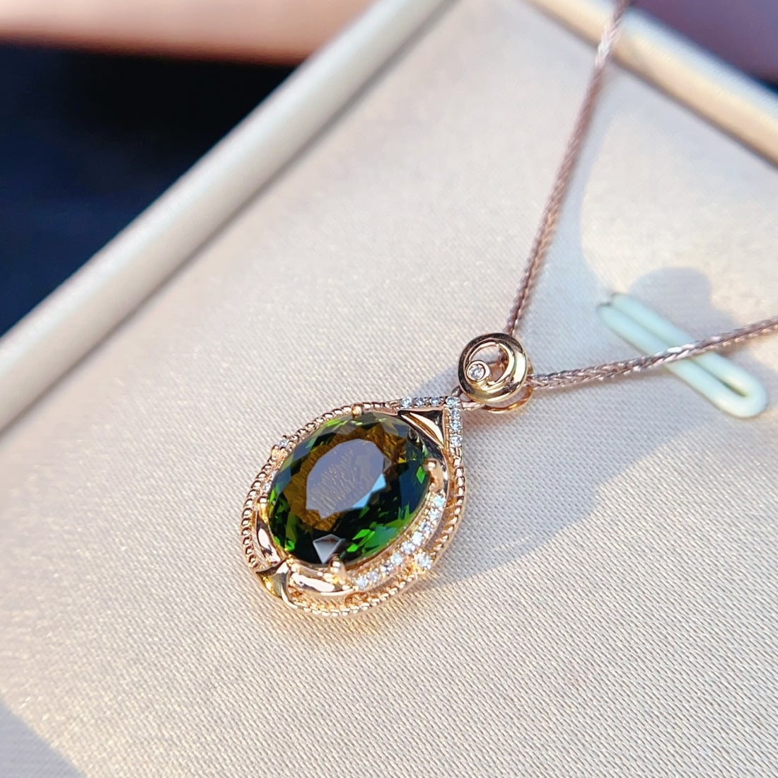 14k Gold 4.59 Ctw Natural Tourmaline & Diamond Pendant( Without Chain ) - 3