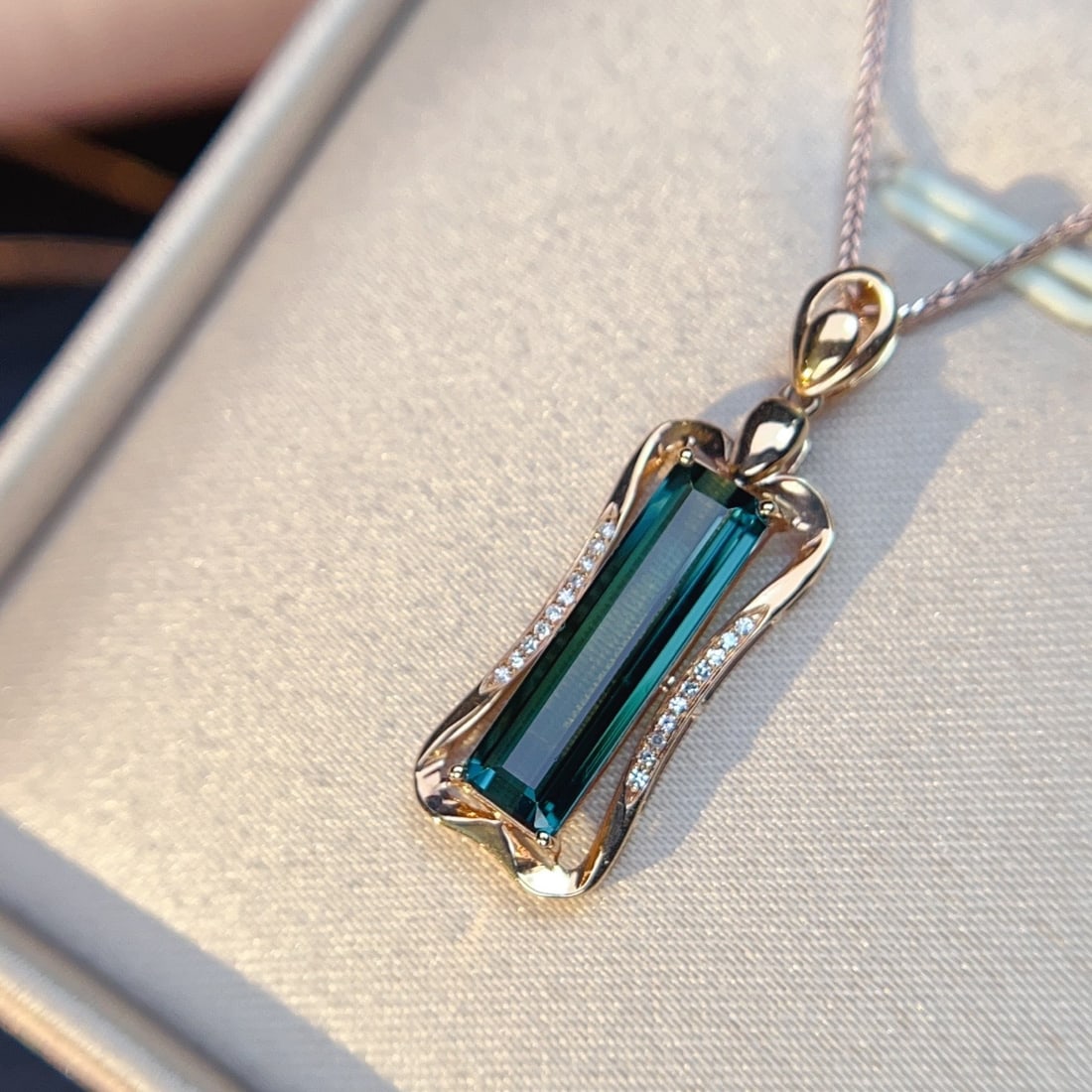 14k Gold 4.31 Ctw Natural Tourmaline & Diamond Pendant( Without Chain ) - 2