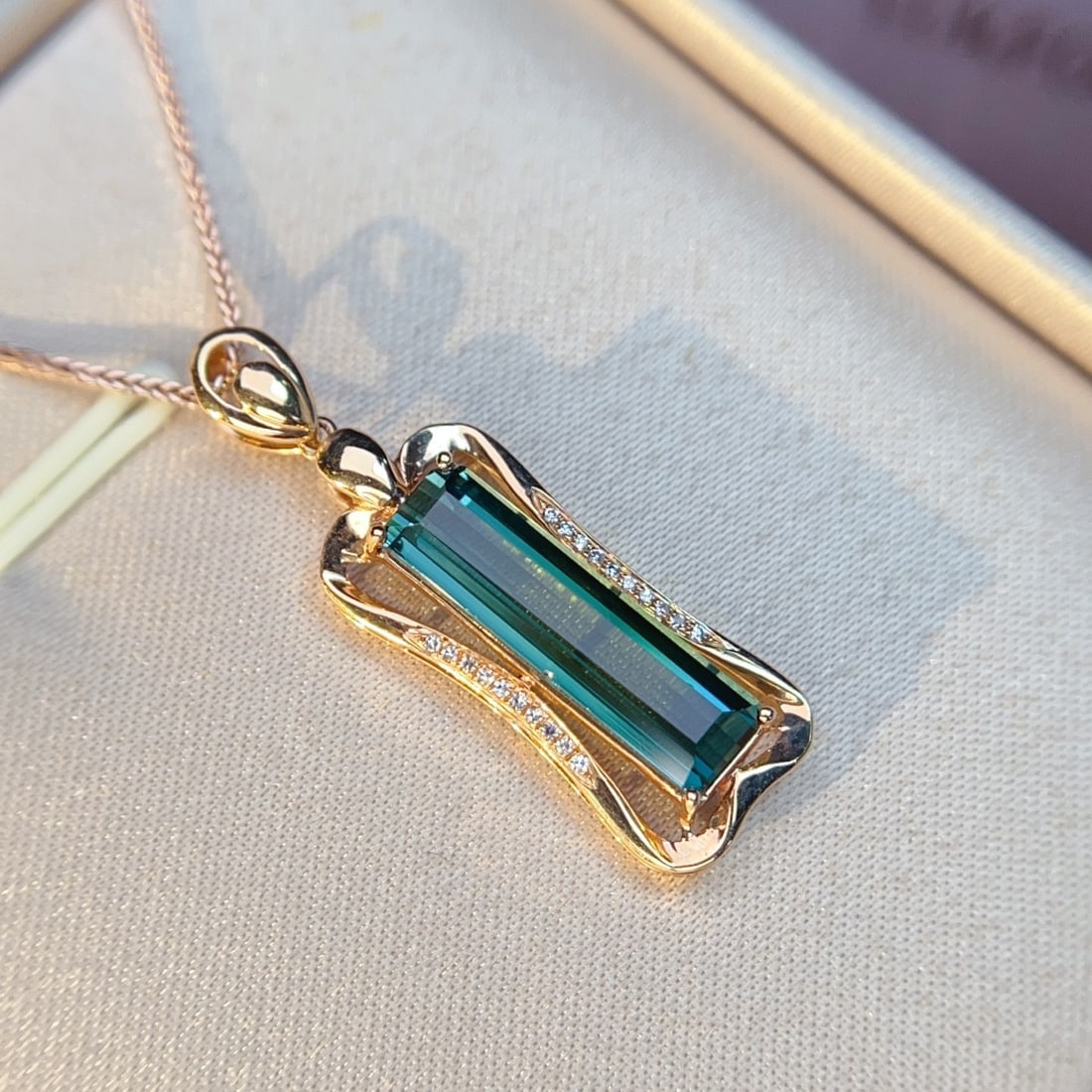 14k Gold 4.31 Ctw Natural Tourmaline & Diamond Pendant( Without Chain ) - 3