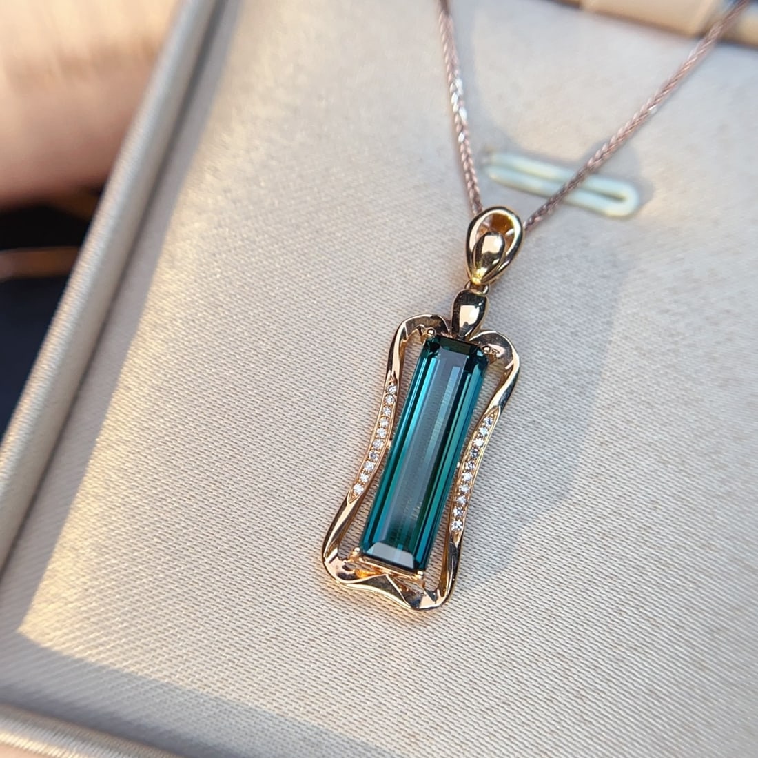 14k Gold 4.31 Ctw Natural Tourmaline & Diamond Pendant( Without Chain ) - 4