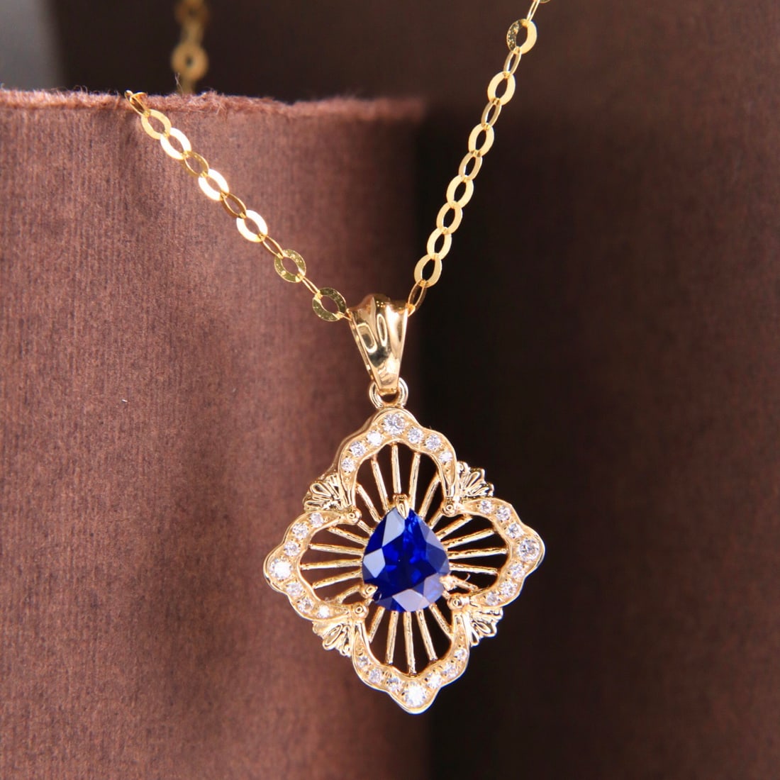 14k Gold 0.47 Ctw Natural Sapphire & Diamond Necklace - 2