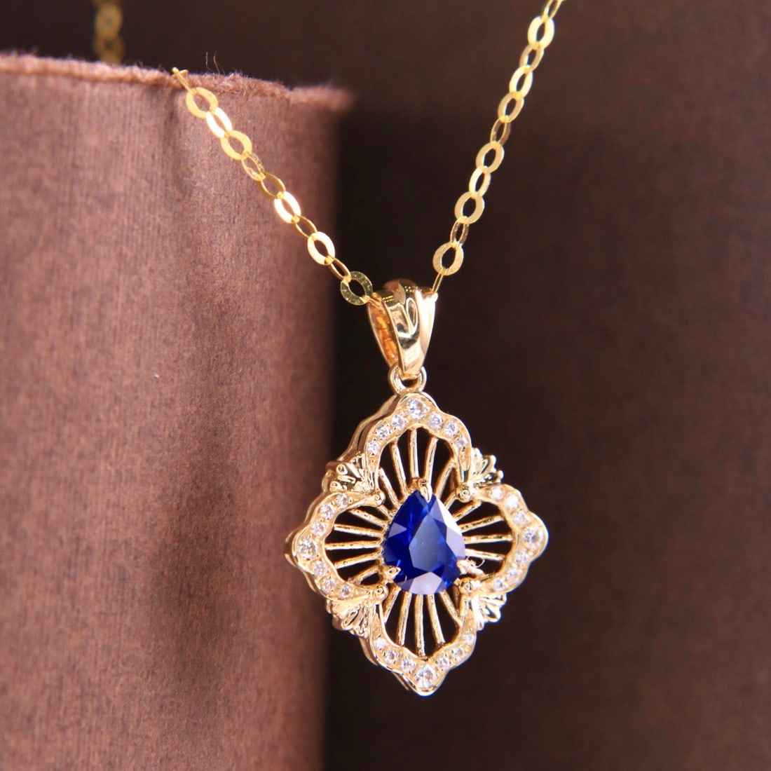 14k Gold 0.47 Ctw Natural Sapphire & Diamond Necklace - 3