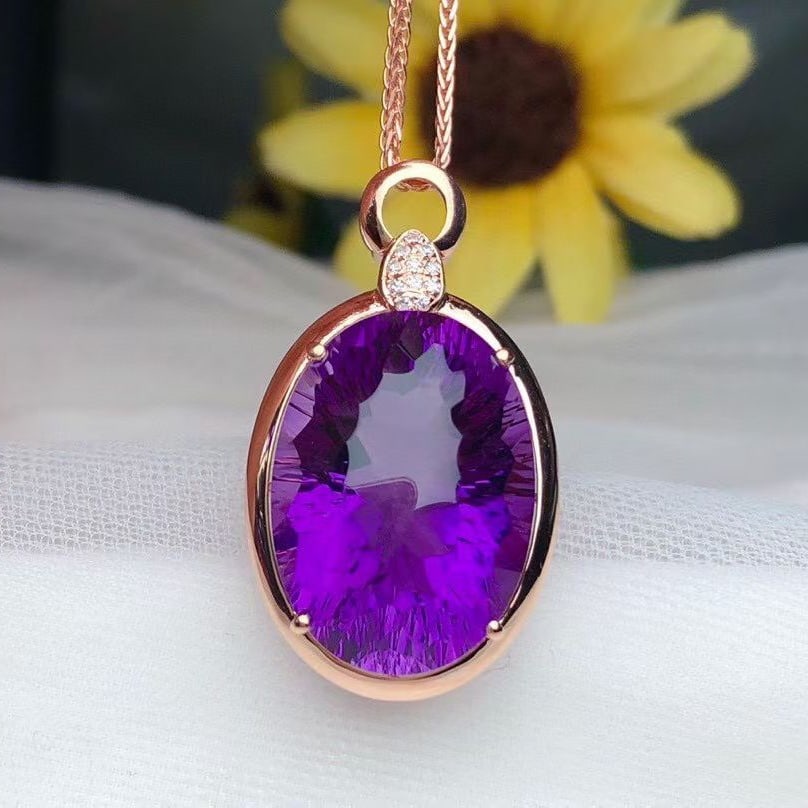 14k Gold 13.5 Ct Natural Amethyst & Diamond Pendant( Without Chain ) - 2