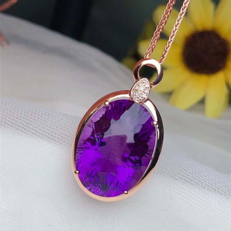 14k Gold 13.5 Ct Natural Amethyst & Diamond Pendant( Without Chain ) - 3