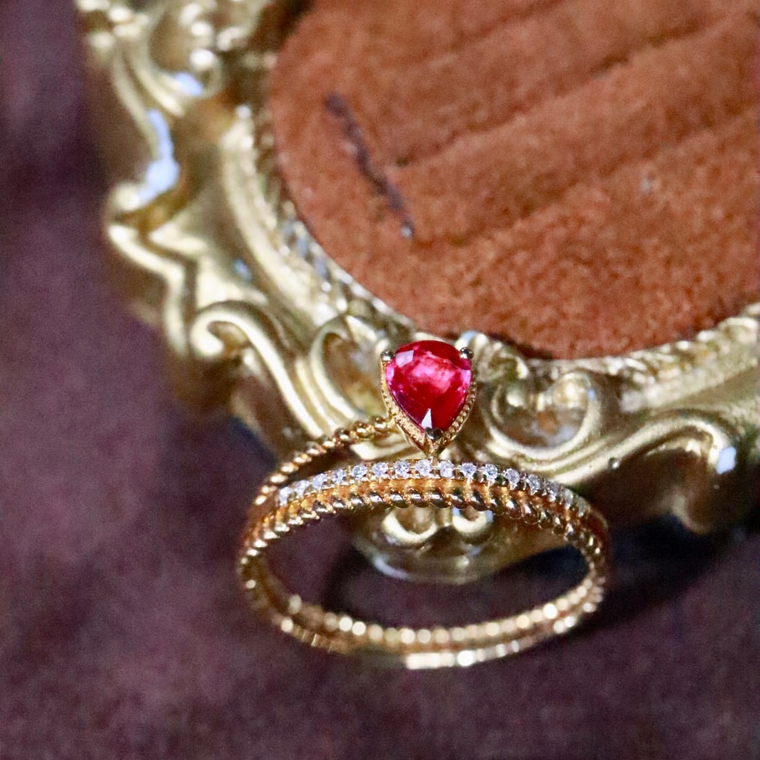 14k Gold 0.56 Ctw Natural Ruby & Diamond Ring - 4